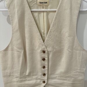 OPEN EDIT LINEN BLEND VEST (SIZE MEDIUM)
